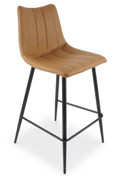 Faux Leather Channel Stitch Counter Stool - Tan