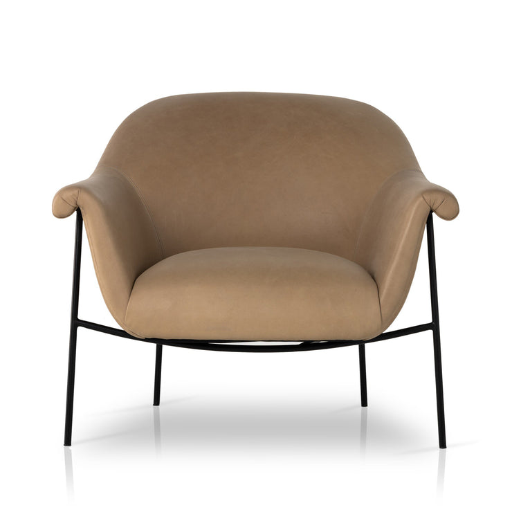 Rounded Brown Leather Accent Chair