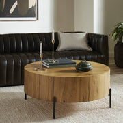 38" Light Oak Drum Coffee Table