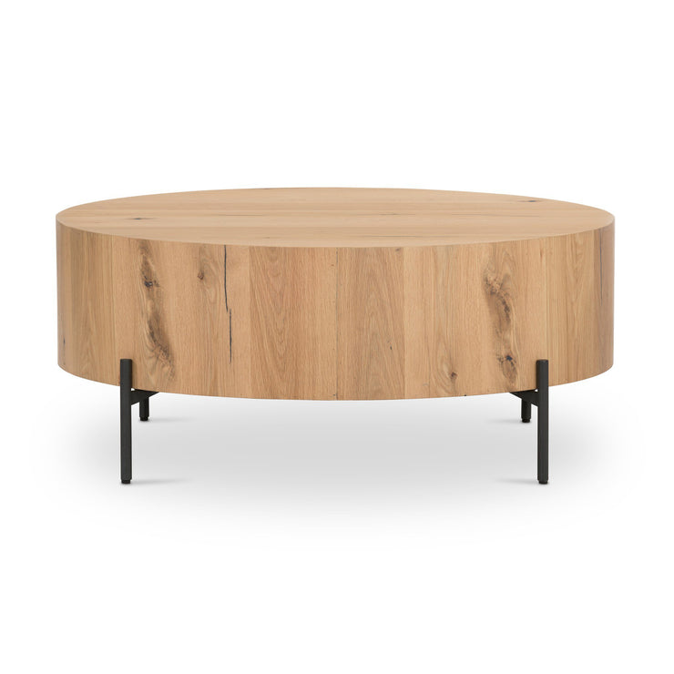 38" Light Oak Drum Coffee Table