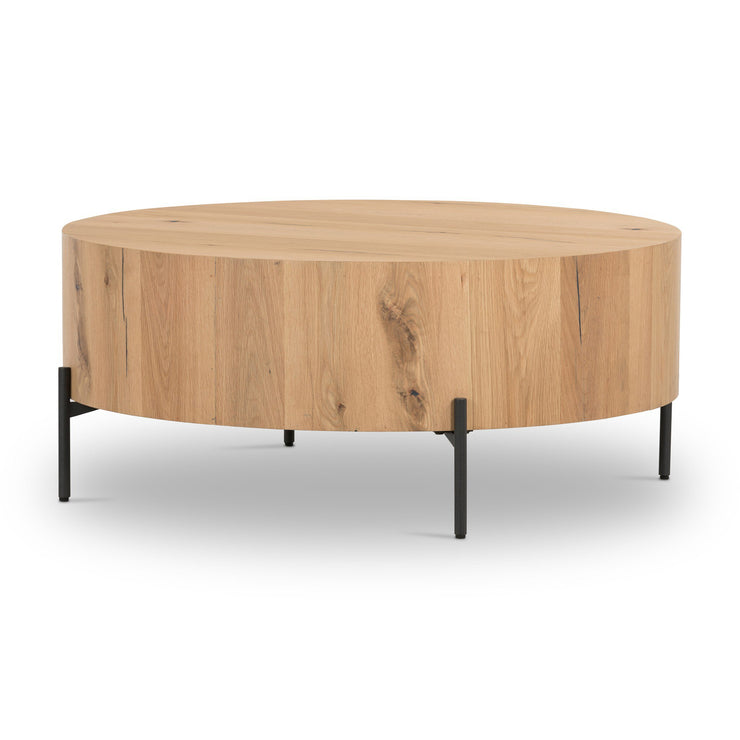 38" Light Oak Drum Coffee Table