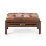 27" Tufted Leather Ottoman