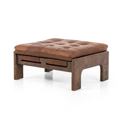 27" Tufted Leather Ottoman