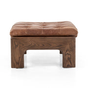 27" Tufted Leather Ottoman