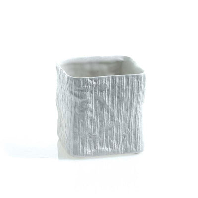 4" White Linen Ceramic Cube