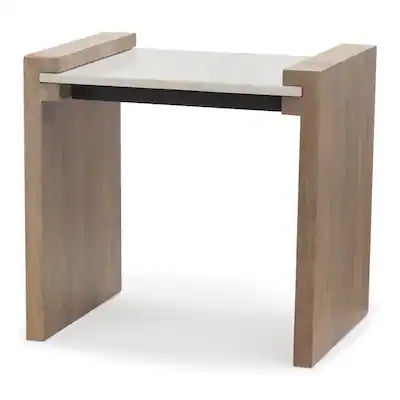 Wood & White Marble Side Table