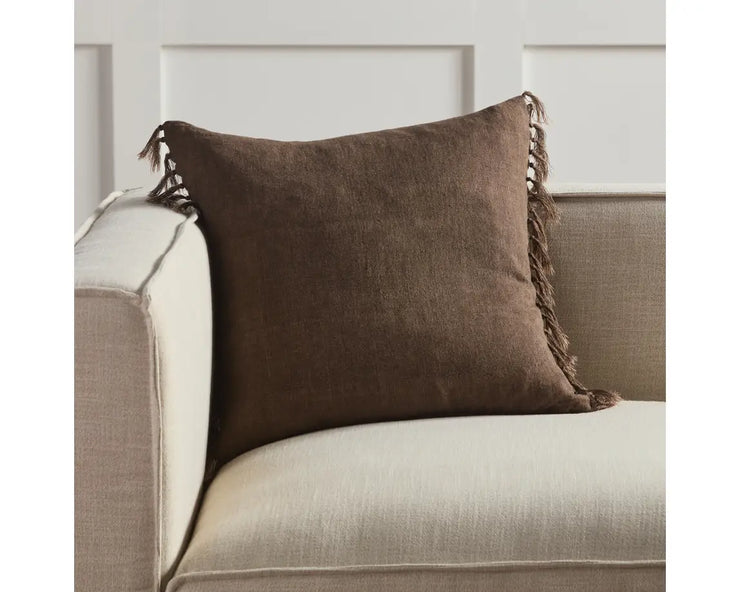 20" x 20" Brown Tassel Throw Pillow