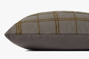 18" Charcoal and Olive Windowpane Throw Pillow