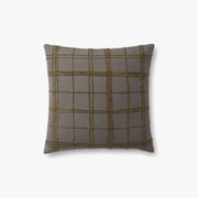 18" Charcoal and Olive Windowpane Throw Pillow