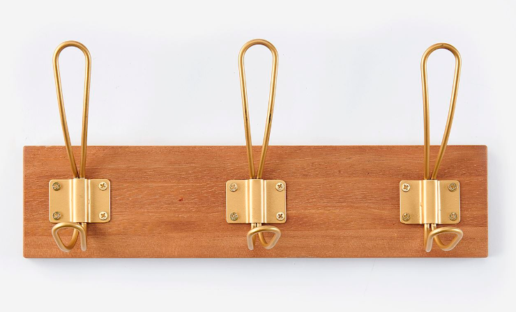 Wood & Gold Triple Wall Hook