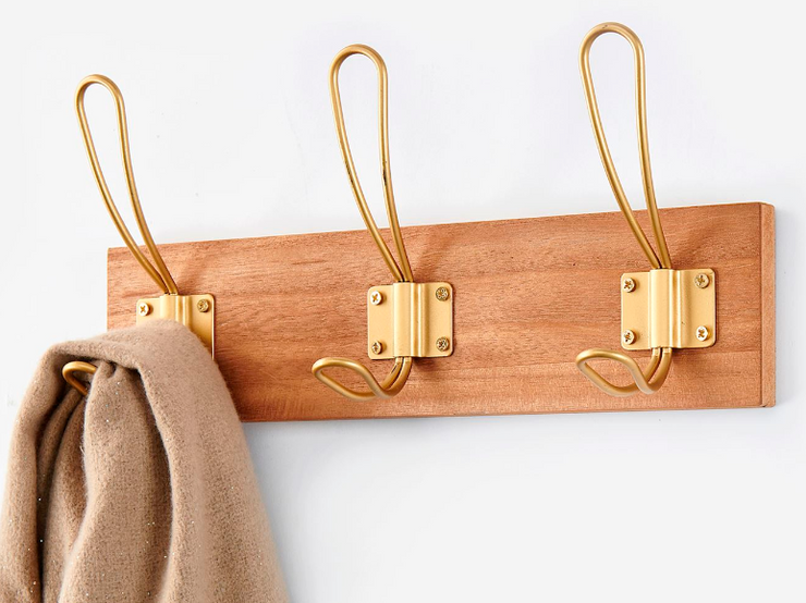 Wood & Gold Triple Wall Hook