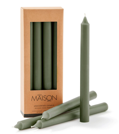 Set of 8 Green Unscented Smooth Taper Candles