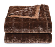 Brown Faux Velvet Double Box Stitch King Quilt Set