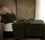 Dark Green Faux Silk Velvet King Quilt Set