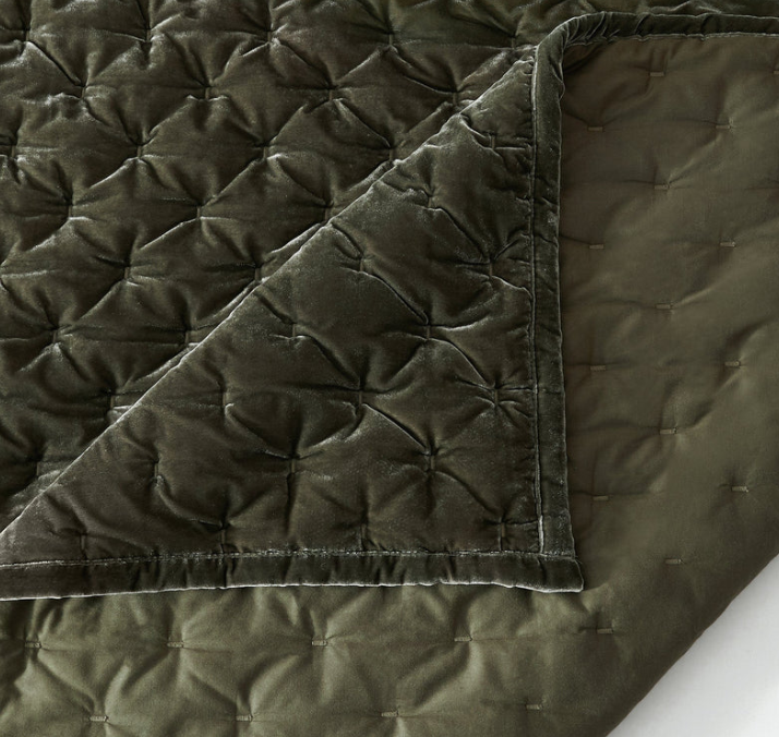 Dark Green Faux Silk Velvet King Quilt Set