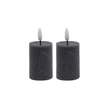 Set of 2 Small Gray Flameless Candle Pillar