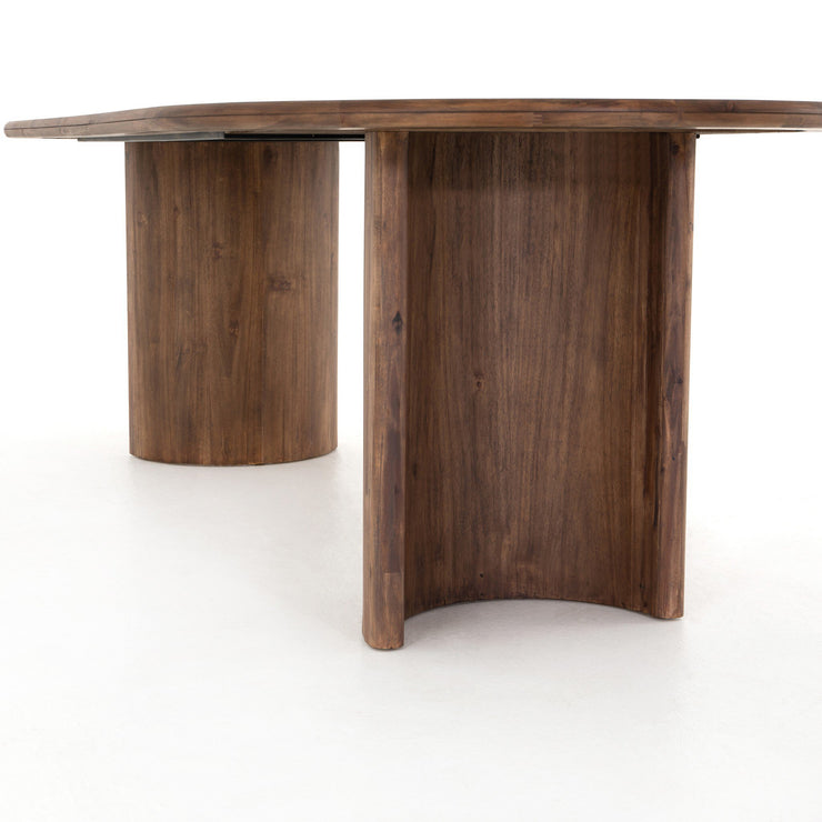 94" Rounded Brown Acacia Dining Table