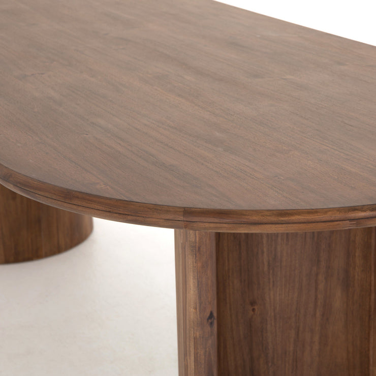 94" Rounded Brown Acacia Dining Table