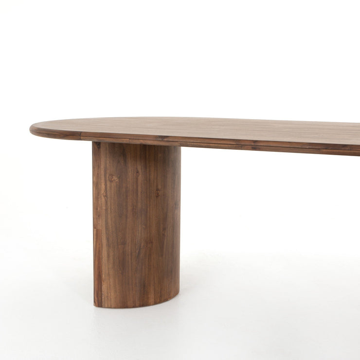 94" Rounded Brown Acacia Dining Table