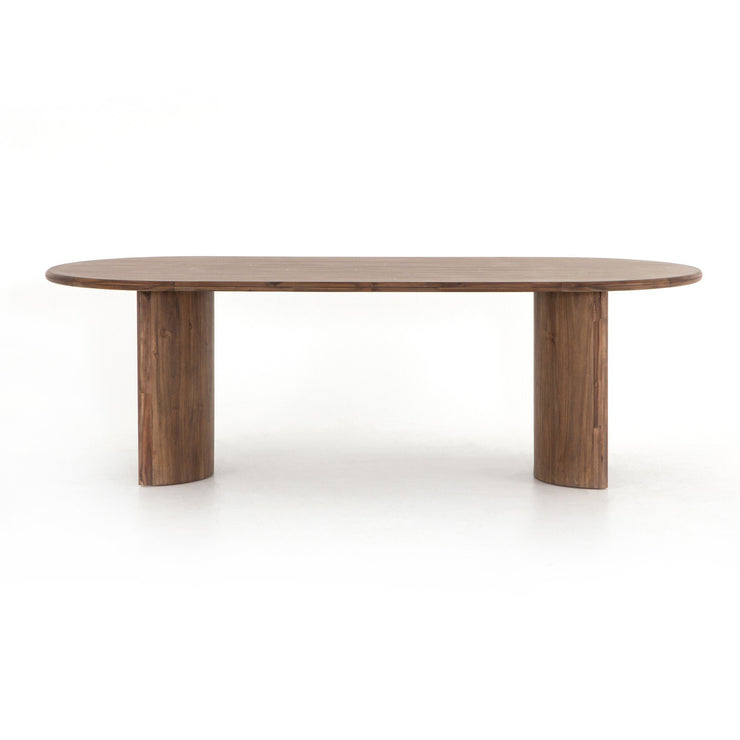 94" Rounded Brown Acacia Dining Table