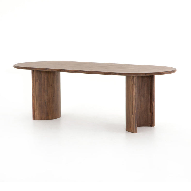 94" Rounded Brown Acacia Dining Table