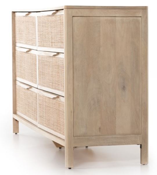 58" 6-Drawer Cane Dresser