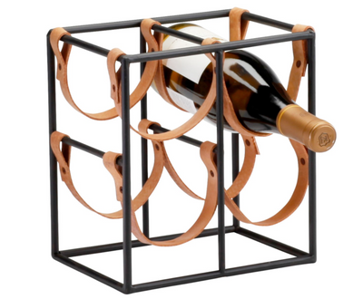 4-Bottle Iron and Leather Wine Rack - Mix Home Mercantile