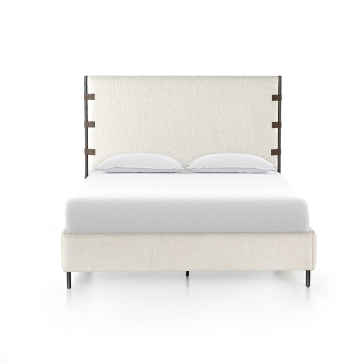 King Upholstered Bed with Leather Detail