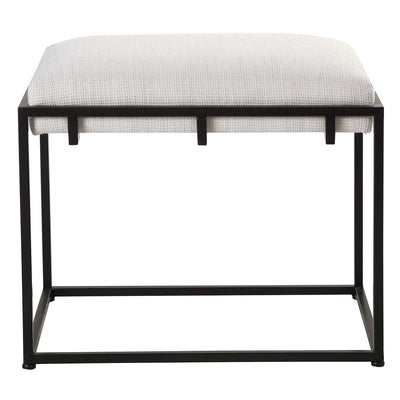 Black Iron and White Upholstery Bench - Mix Home Mercantile