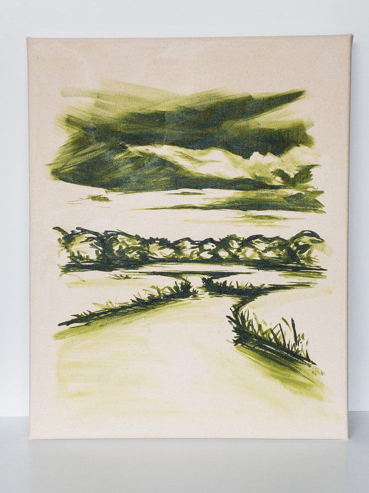 Monochromatic Pond and Field Original Acrylic on Canvas - Mix Home Mercantile