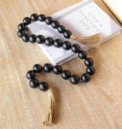 51" Black Beads with Jute Tassles