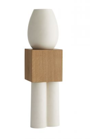 Tall White Ceramic and Wood Vase - Mix Home Mercantile