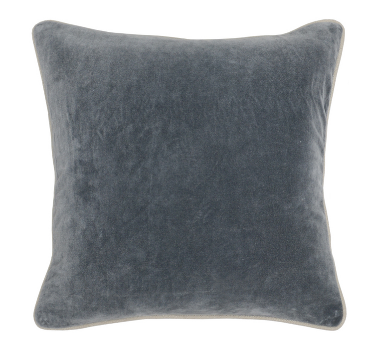 18" x 18" Gray Velvet Pillow with Contrast Piping - Mix Home Mercantile