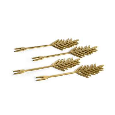 Set of 4 Matte Gold Palm Cocktail Forks - Mix Home Mercantile