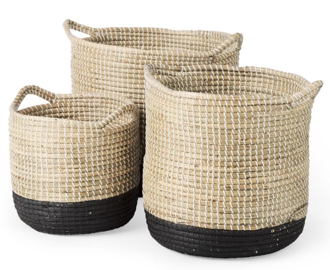 Black Dipped Seagrass Round Basket
