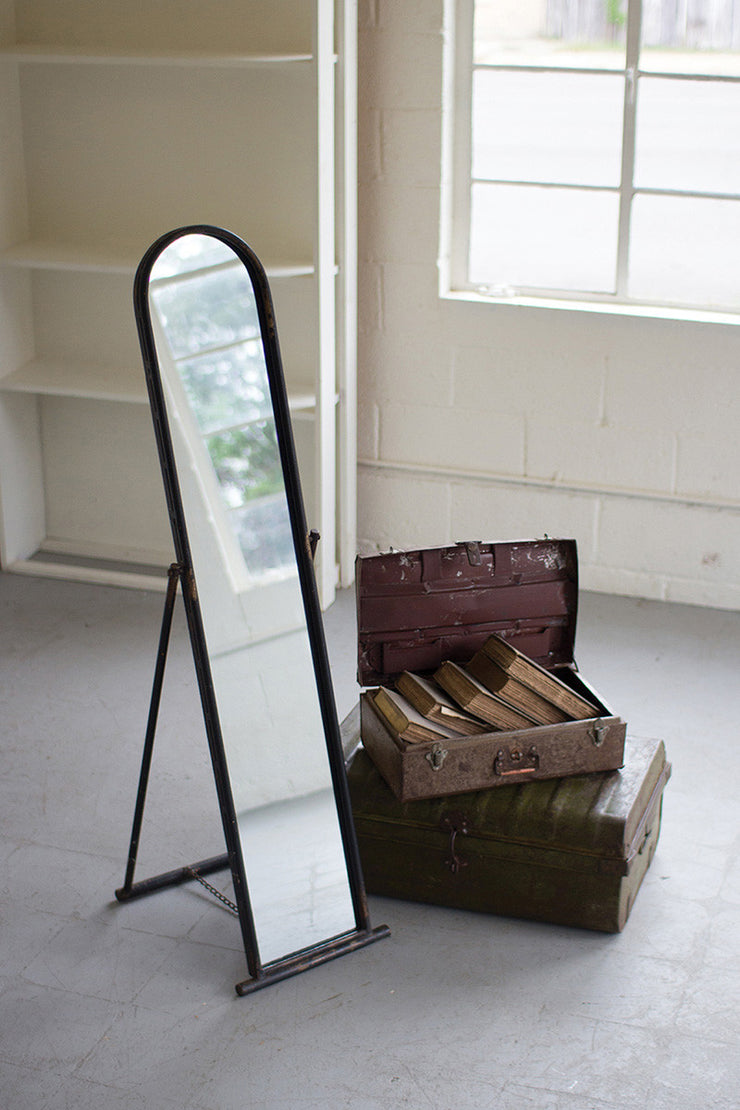 Floor Mirror with Metal Frame and Stand - Mix Home Mercantile