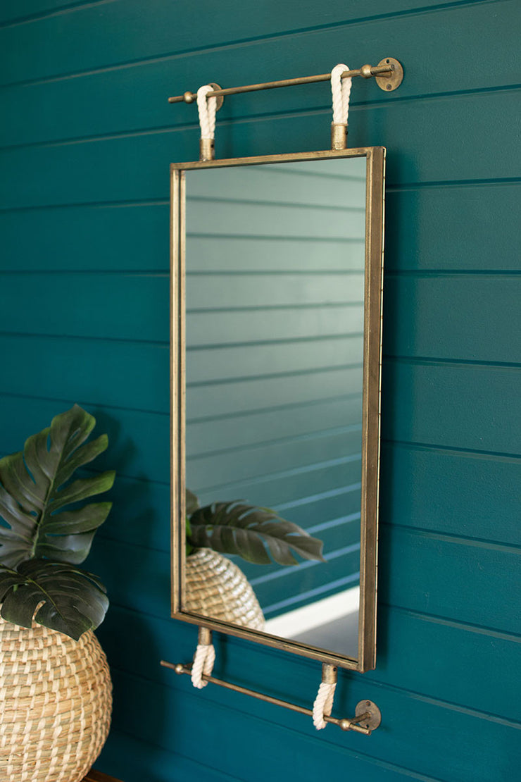 Hanging Mirror With Antique Brass Frame - Mix Home Mercantile