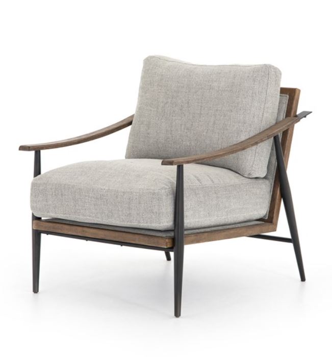 Wood and Black Base Upholstered Arm Chair - Mix Home Mercantile