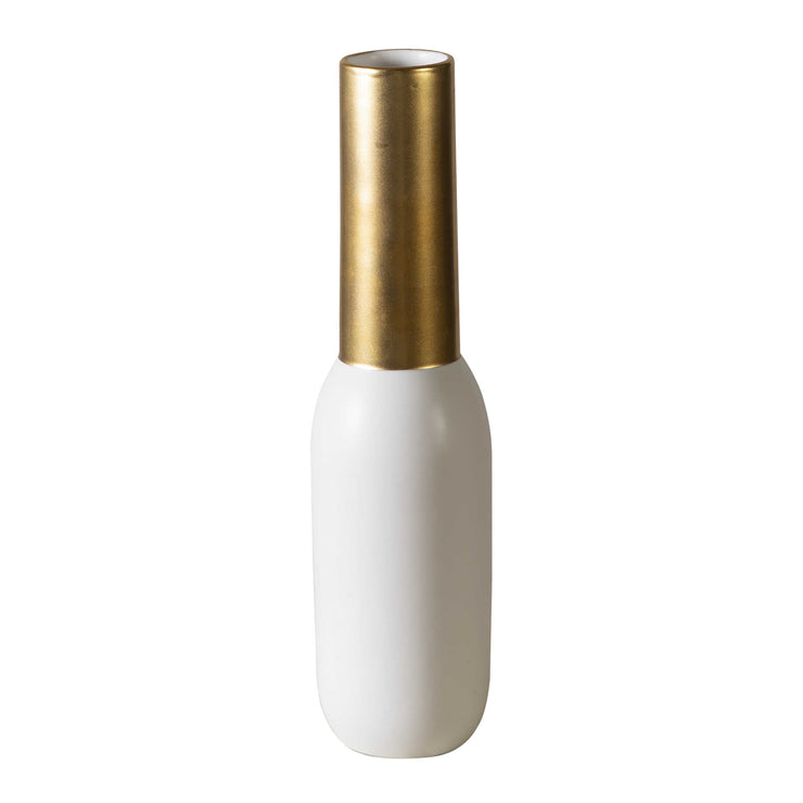 White Ceramic Vase with Gold Accent - Mix Home Mercantile